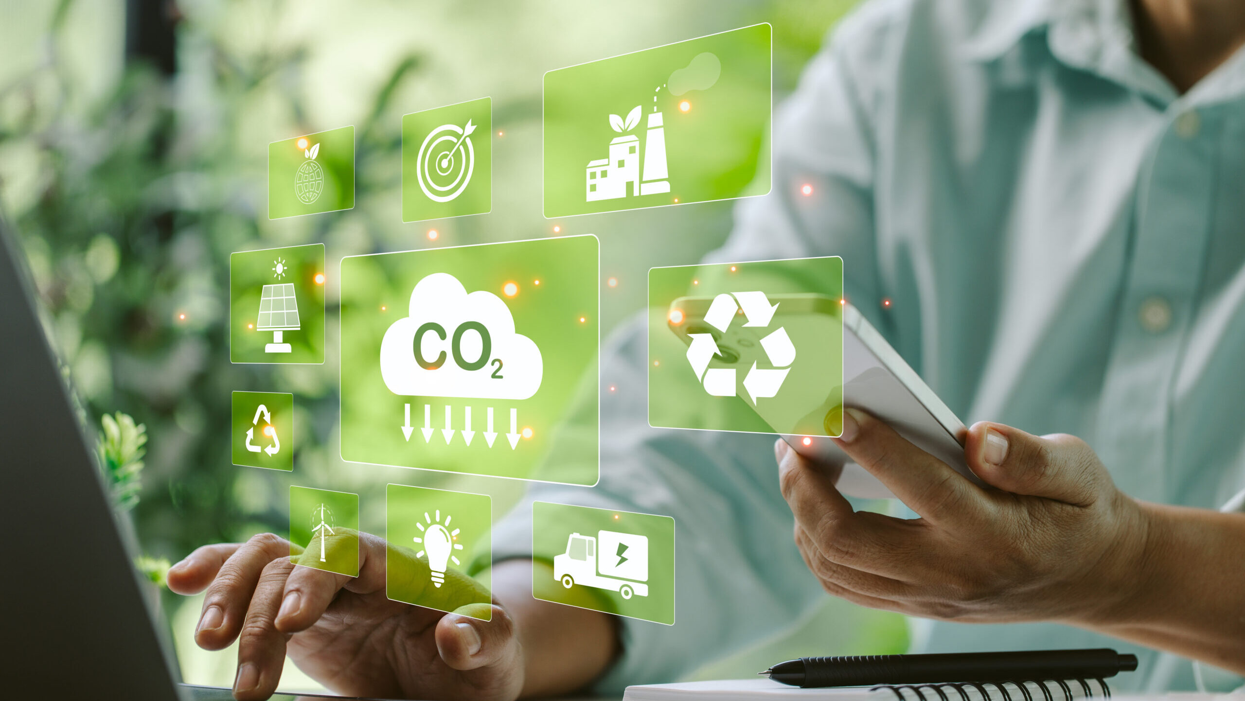 Finance Manager Implemented Digital Technology To Monitor Co2 Emissions, Reducing Risk And Promoting Sustainable Energy Practices For An Eco Friendly Future. Sustainable, Energy, Co2, Technology.